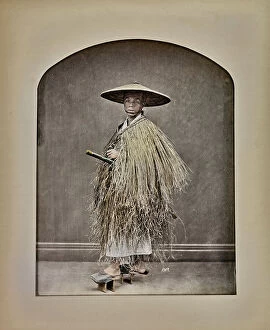 Japan: Man portrait with kasa, traditional japanese hat