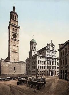 Images Dated 28th November 2011: The Market Square, in Augsburg, Germany. At its centre, the fountain Augustusbrunnen rises
