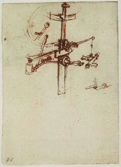 Images Dated 13th October 2009: A mechanical device, drawing from the Codex Forster II, c.12v, by Leonardo da Vinci