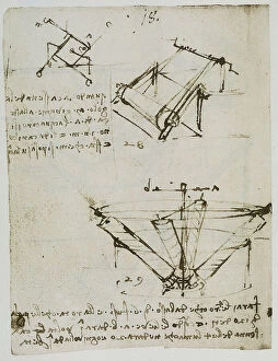 Images Dated 1st October 2009: Mechanical devices, study belonging to the Codex Forster I, c.49v, by Leonardo da Vinci