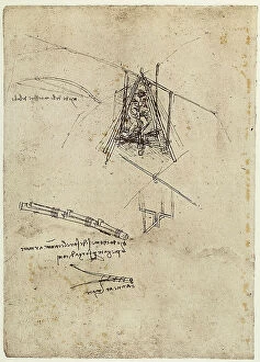 Images Dated 20th December 2007: Mechanism that activates the wing, drawing by Leonardo da Vinci, part of the Codex B (2173), c.77v