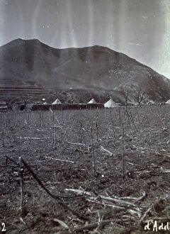 Images Dated 21st November 2011: A military camp. In the foreground a fallow field. In the background the profile of a mountain