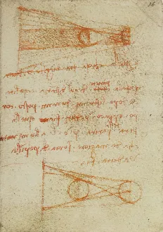 Manuscrito de notas sobre óptica y perspectiva del Codice Forster III, folio 36r.