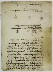 Observations sur un expérience de physique ; manuscrit appartenant au Codice Forster II, c.104r, conservé au Victoria and Albert Museum de Londres.