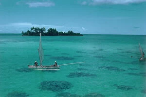 Images Dated 22nd February 2008: Pahi sailing canoes fushing, the Leeward Islands, Polynesia