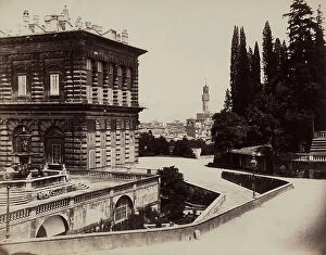 Images Dated 20th December 2010: Palazzo Pitti photographed from the Boboli Gardens; in the background is a view of Palazzo Vecchio