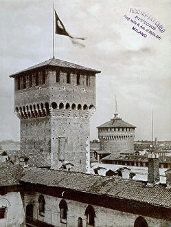 Images Dated 17th December 2010: Panorama of one of the two angular embattled towers of the Castello Sforzesco in Milan