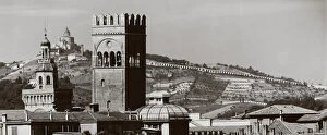 Images Dated 16th September 2003: Panorama of Bologna dominated by the hill with the Statuary of the Madonna of Saint Luke
