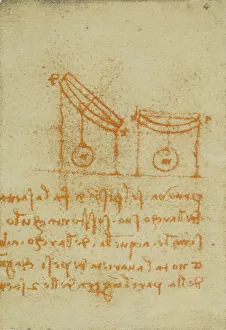Ilustración de un estudio de física con pesas; página perteneciente al Codice Forster III, c.4r