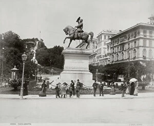 Images Dated 28th November 2011: Piazza Corvetto in Genoa with the monument to Victor Emmanuel II. On the left, the gardens