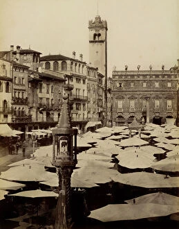 Images Dated 30th March 2011: Piazza delle Erbe with the market and Maffei's Palace in the background, Verona