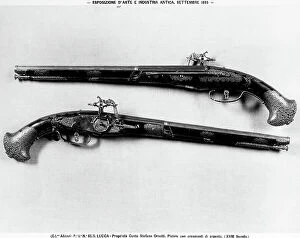 Images Dated 18th April 2012: Pistols with silver decorations. The picture was taken during the Exhibition of Antique Art