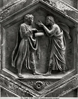 Images Dated 30th May 2008: Plato and Aristotle (Philosophy); marble panel by Luca della Robbia originally located on Giotto's