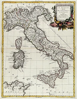 Images Dated 21st December 2009: Political map of Italy, engraving by G. Zuliani taken from Tome II of the 'Newest Atlas' published