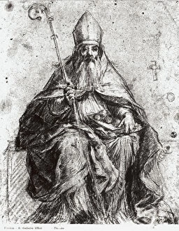 Images Dated 7th March 2008: Portrait of a bishop. Drawing by Titian, in the Gabinetto dei Disegni e delle Stampe