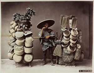 Japan: Portrait of a Japanese seller of baskets