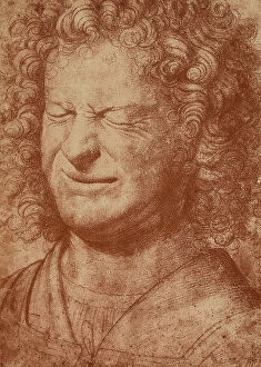 Images Dated 16th March 2011: Portrait of a man grimacing, drawing, Leonardo da Vinci (School of) formerly Leonardo da Vinci