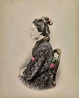 Japan: Portrait of young japanese profile in traditional clothes