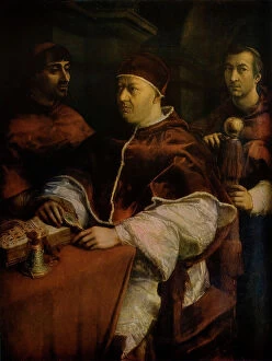 Images Dated 23rd February 2011: Portraits of Leo X (1475-1521), Cardinal Luigi de Rossi and Giulio de Medici (1478-1534)