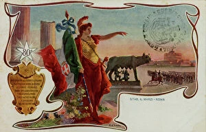 Images Dated 19th October 2011: Postcard of Ottantesimo Infantry Regiment 'Ricordo' with the allegorical representation of Italy