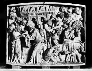 Images Dated 11th March 2009: Presentation in the Temple and Flight into Egypt. Scene from the pulpit by Giovanni Pisano