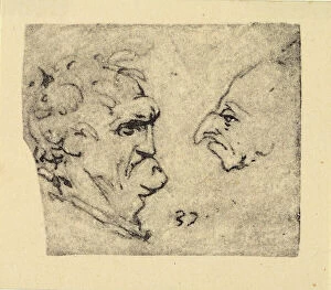 Images Dated 22nd October 2009: Two profiles of a male caricature, pen drawing on white paper by Leonardo da Vinci