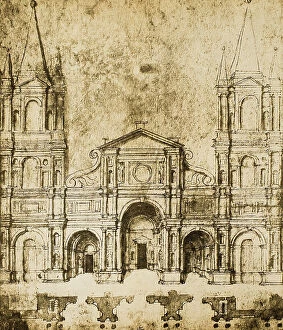 Images Dated 9th March 2011: Project for the facade of a church, drawing by Raphael, Graphische Sammlung Albertina, Vienna