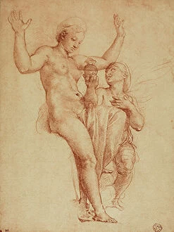 Images Dated 16th March 2011: Psyche presents Venus with a jar containing water of the Styx; drawing by Raphael. The Louvre, Paris