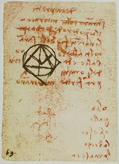 Images Dated 13th October 2009: Reflections and geometric sketches, writings from the Codex Forster II, c.9v, by Leonardo da Vinci