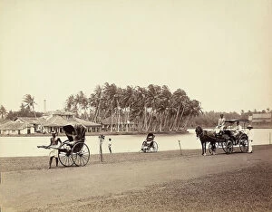 Images Dated 17th November 2011: Rickshaw and cart on the banks of an Indian river