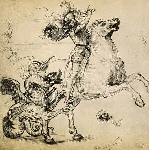 Images Dated 10th March 2011: San Giorgio and the dragon, drawing, Raffaello Sanzio, kept in the Gabinetto delle Stampe degli