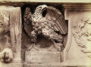 Images Dated 4th May 2011: Sculpted eagle on a window of the facade of the City Hall of Bologna