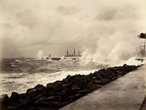Images Dated 30th March 2011: The sea waves in a storm, crashing against the wharf of a port in Colombo, in Sri Lanka
