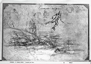 Images Dated 18th February 2011: A sketch by Leonardo depicting a landscape, in the Gabinetto dei Disegni e delle Stampe