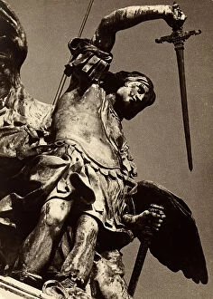 Images Dated 28th April 2011: St. Michael the Archangel sheathing his sword, statue in bronze located on the top of Castel S