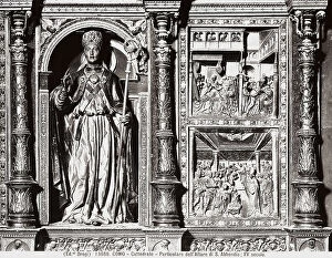 Images Dated 4th March 2008: Statue depicting St. Abbondio flanked by two episodes of his life
