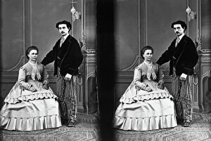 Images Dated 23rd November 2009: Stereoscopic photograph taken in studio, portraying a young couple in elegant nineteenth century