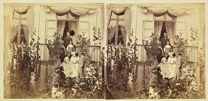 Images Dated 7th November 2011: Stereoscopic photography showing a group of people on the front stairs of a house