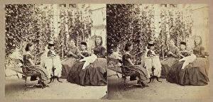 Images Dated 7th November 2011: Stereoscopic photography showing a group of young women intent on their sewing work
