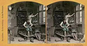 Images Dated 7th November 2011: Stereoscopic photography showing two little girls dressed as shoemakers