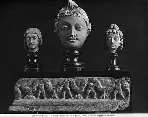 Images Dated 17th November 2011: Three stone heads of Indo-Greek divinities in the style of Ghandhara; the works are preserved in