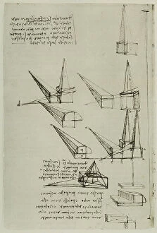 Images Dated 30th September 2009: Studies on geometry with cubes and pyramids, written by Leonardo da Vinci