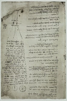 Images Dated 30th September 2009: Studies on gravity, written by Leonardo da Vinci, part of the Arundel Codex 263, c.174v
