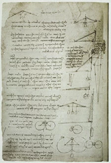 Images Dated 30th September 2009: Studies on mechanics, written by Leonardo da Vinci, part of the Arundel Codex 263, c.195v