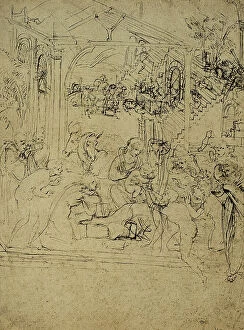 Images Dated 16th March 2011: Study for the Adoration of the Magi; drawing by Leonardo da Vinci. The Louvre, Paris