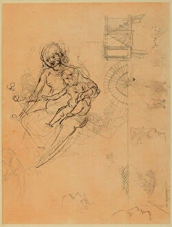 Images Dated 23rd April 2009: Study for the Benois Madonna or Madonna of the Flower and other sketches; silverpoint and pen