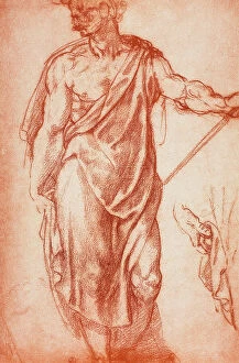 Images Dated 8th March 2011: Study of a draped virile figure; drawing by Michelangelo Buonarroti (1475-1564)