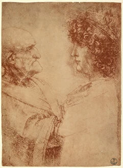 Images Dated 7th December 2007: Study for a face: head of an old man and a young man; drawing by Leonardo da Vinci exhibited at