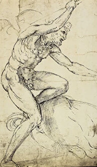Images Dated 9th March 2011: Study for a figure of Hercules; drawing by Raphael. British Museum, London