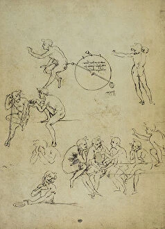 Images Dated 16th March 2011: Study of figures in various attitudes and studies for the Last Supper; drawing by Leonardo da